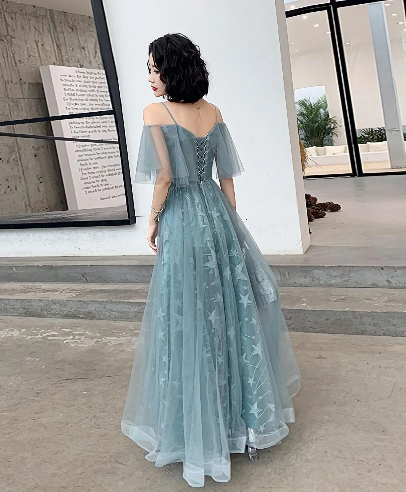 Green Tulle Lace Long Prom Dress Green Evening Dress