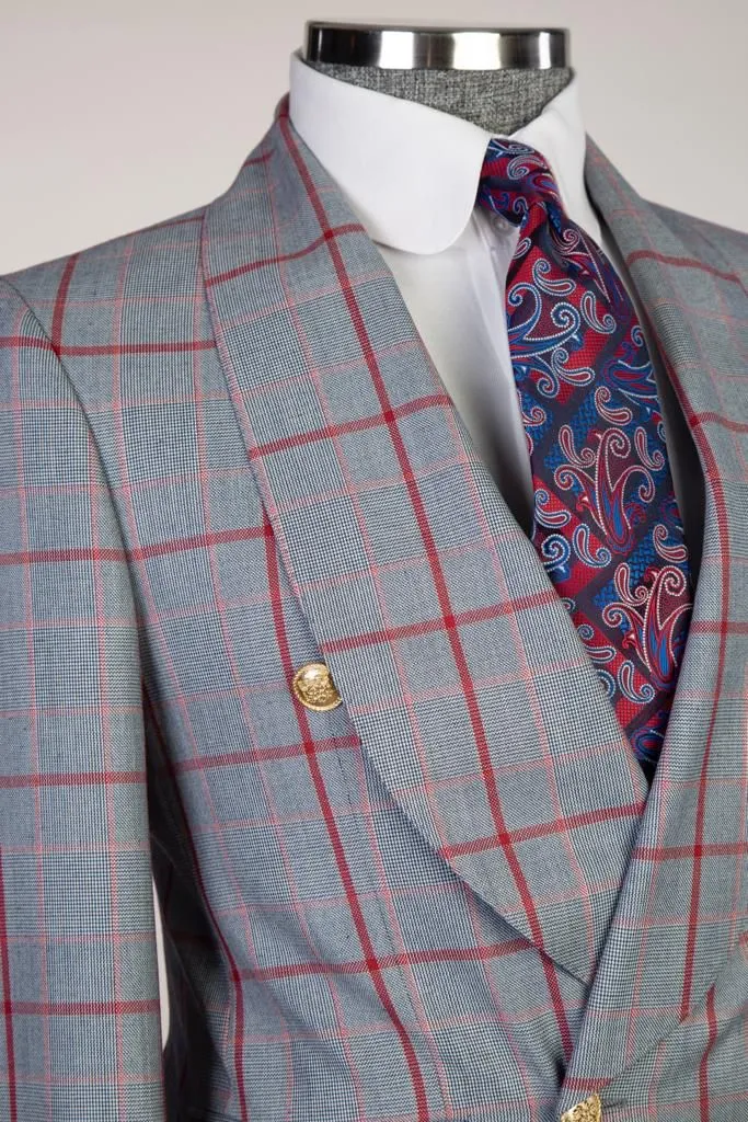 Grey Plaid Double-Breasted Suit