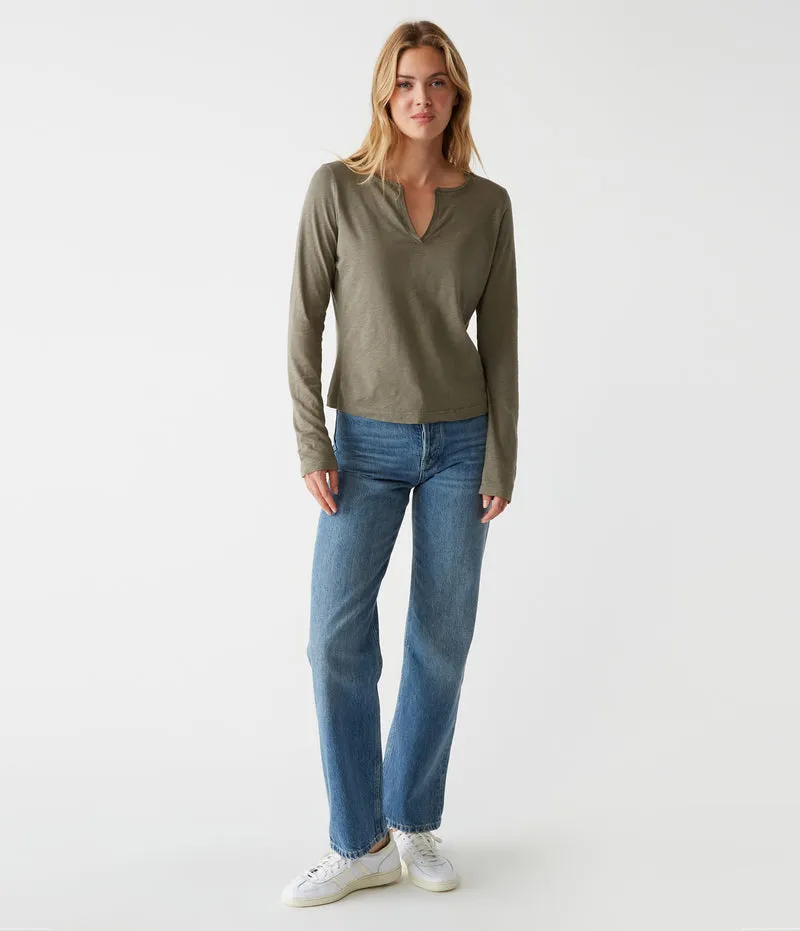 Hailie Rib Mixed Top | Olive