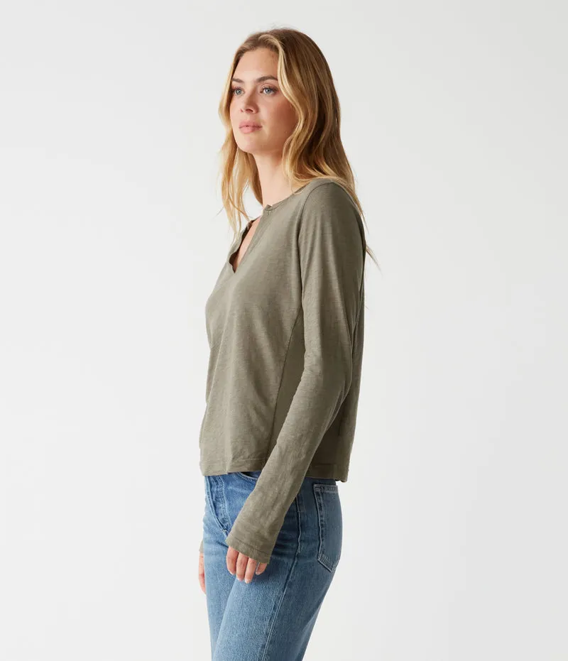 Hailie Rib Mixed Top | Olive