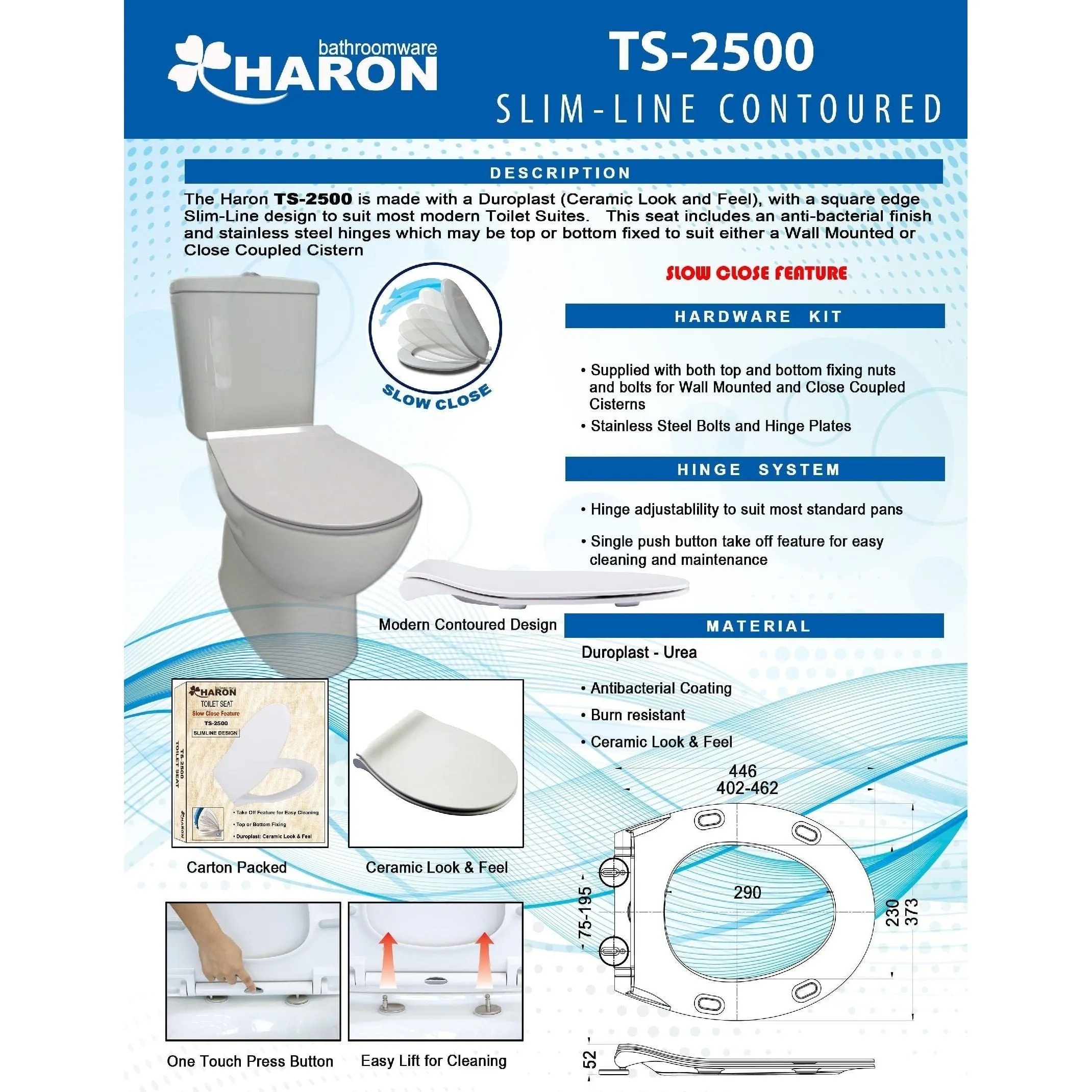 Haron TS-2500 TORQUAY Slow Close Toilet Seat