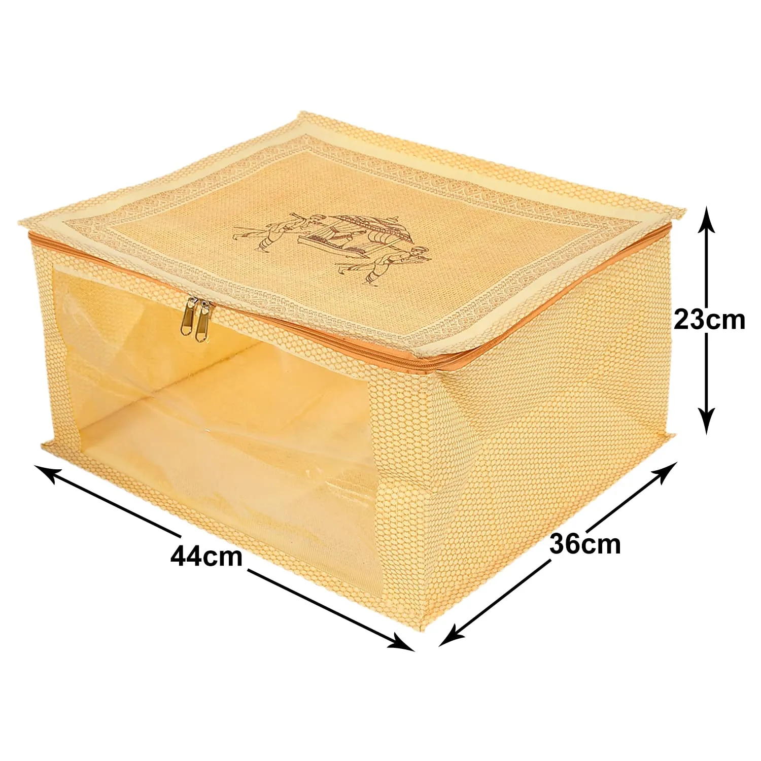 Heart Home Doli Printed Non-woven Foldable Saree Cover/Clothes Storage Bag/Wardrobe Organizer With Transparent Window- Pack of 2 (Gold)-50HH01359