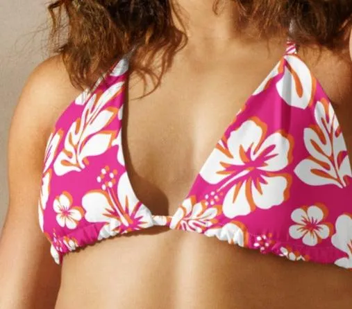 Hot Pink, Orange and White Hawaiian Flowers String Bikini Top