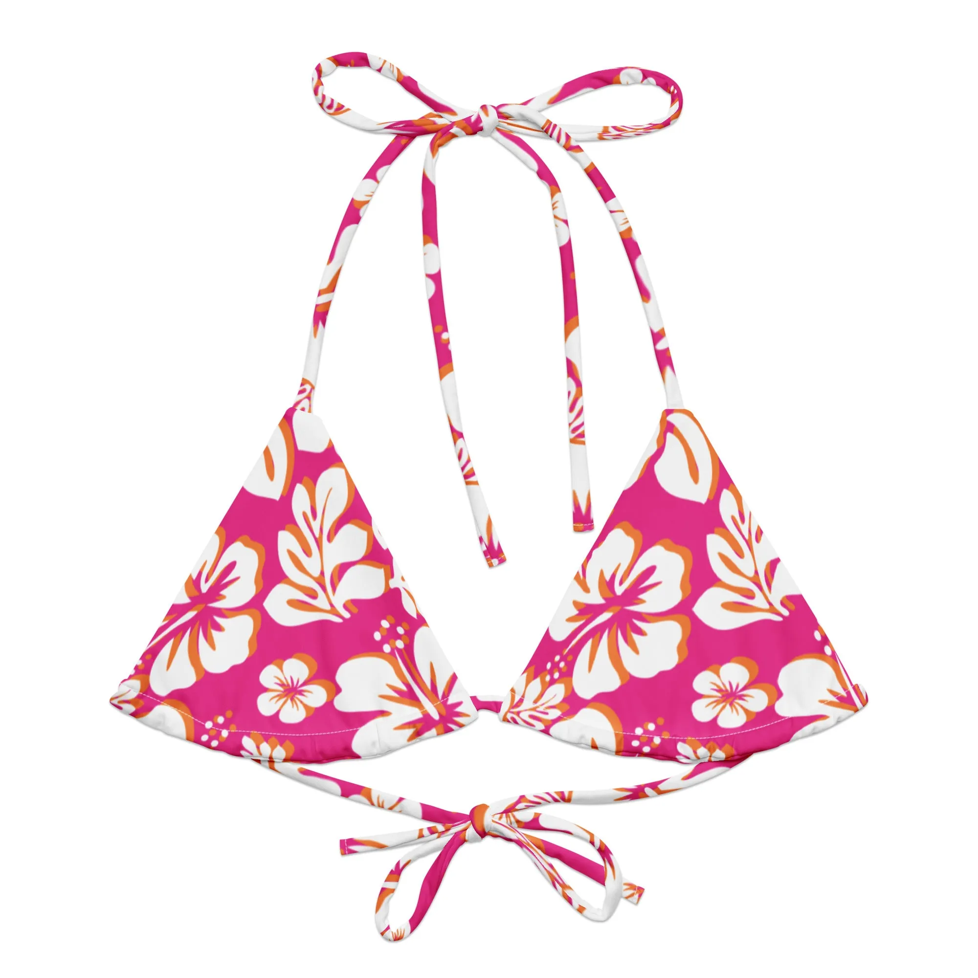 Hot Pink, Orange and White Hawaiian Flowers String Bikini Top