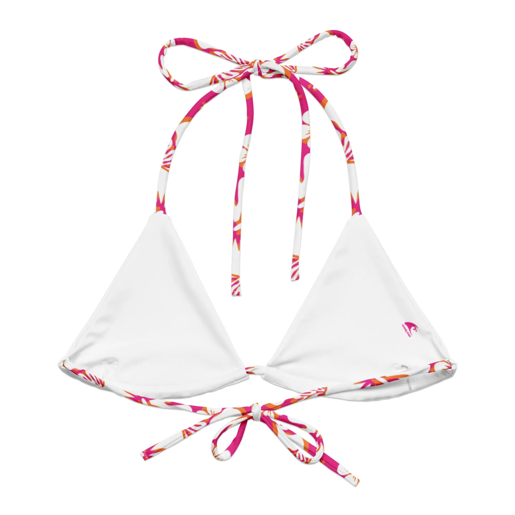 Hot Pink, Orange and White Hawaiian Flowers String Bikini Top