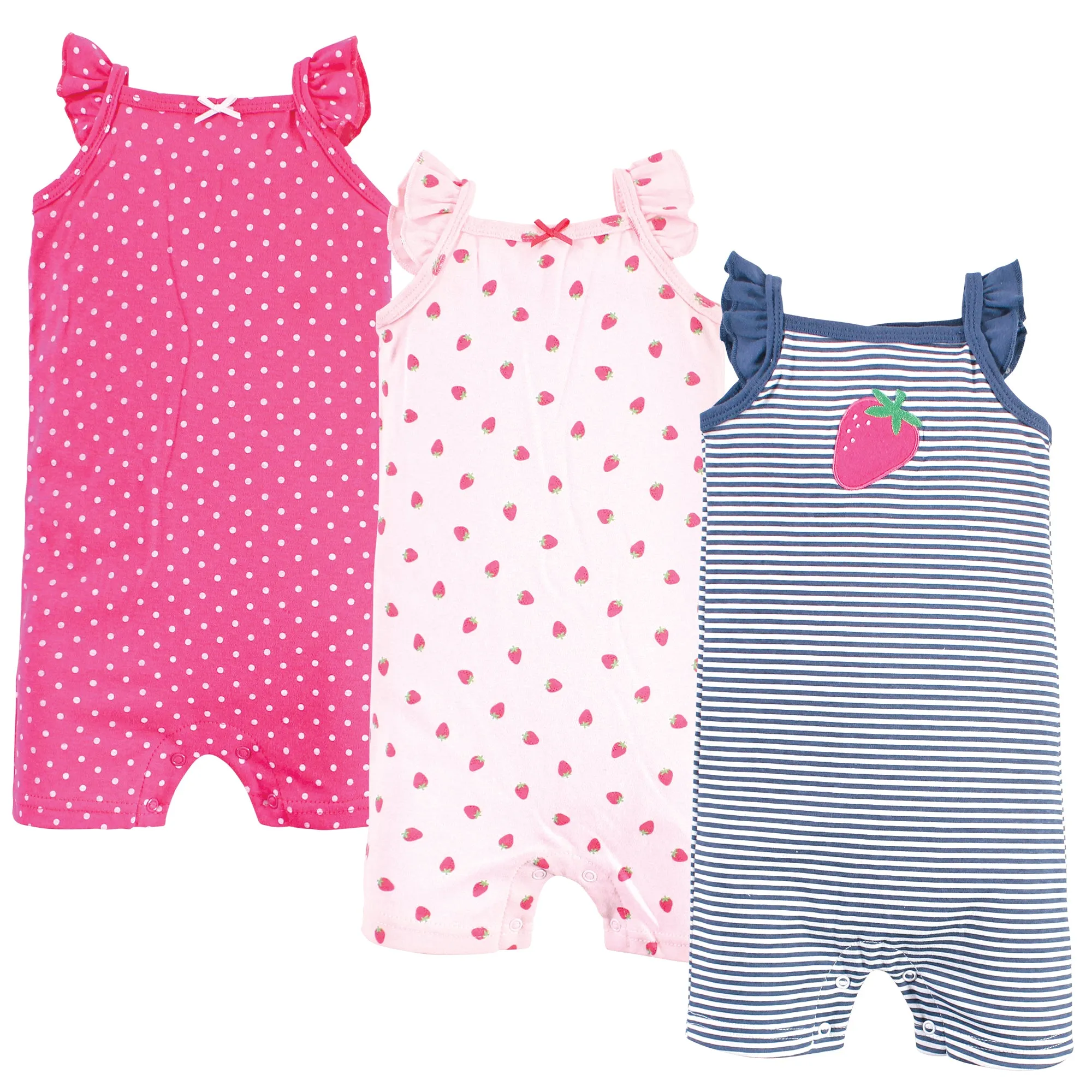 Hudson Baby Cotton Rompers, Pink Strawberry