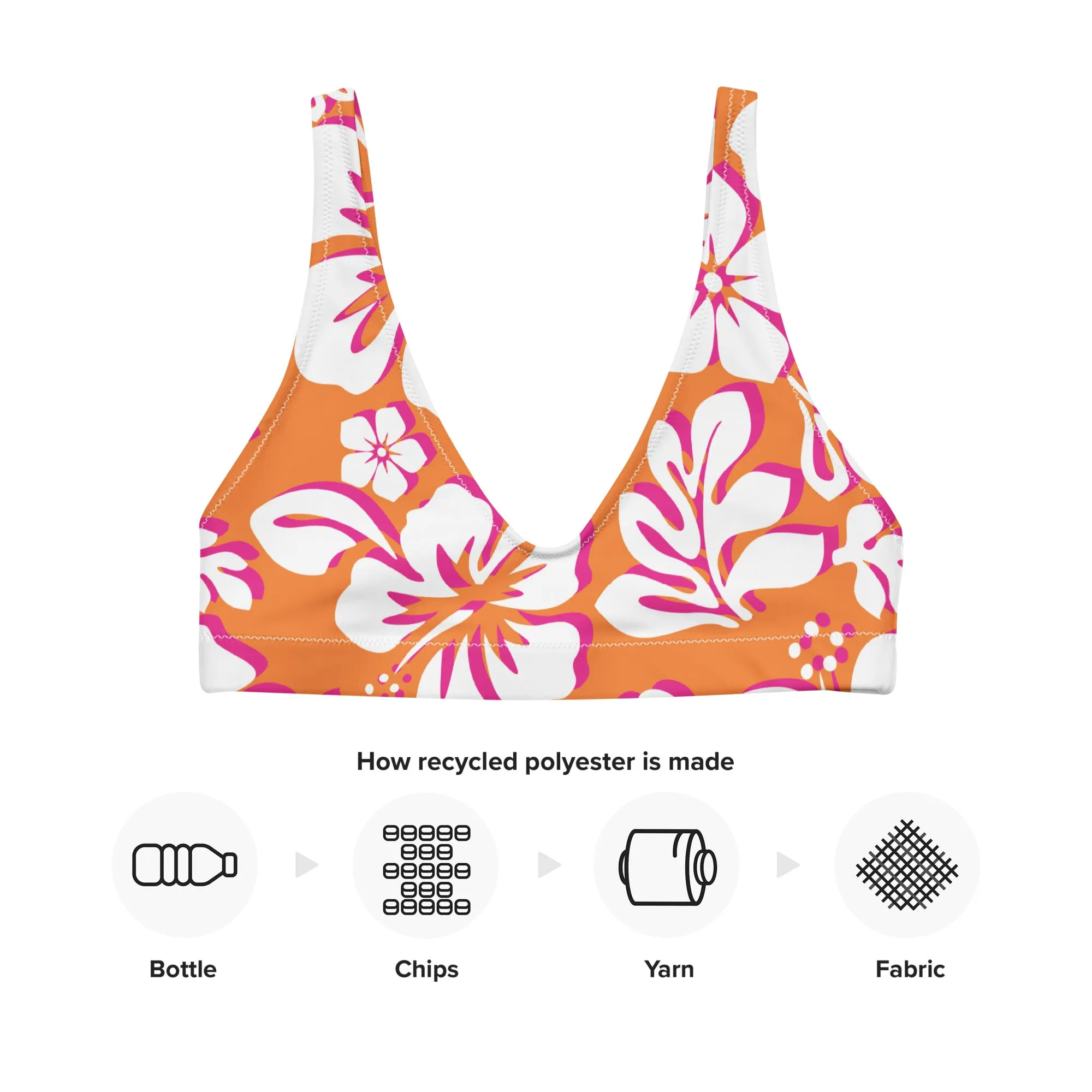 Juicy Orange, White and Hot Pink Hawaiian Flowers Halter Bikini Top