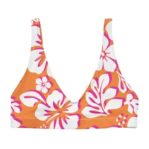 Juicy Orange, White and Hot Pink Hawaiian Flowers Halter Bikini Top