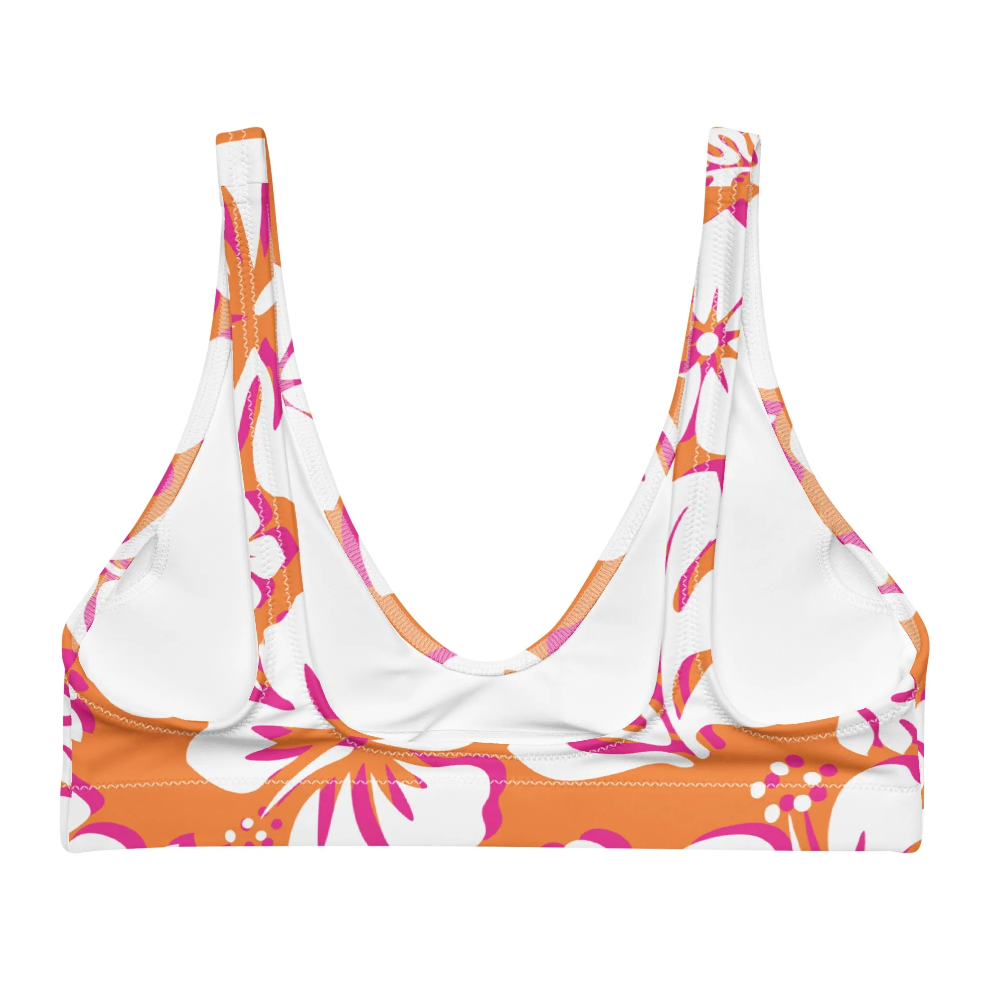 Juicy Orange, White and Hot Pink Hawaiian Flowers Halter Bikini Top