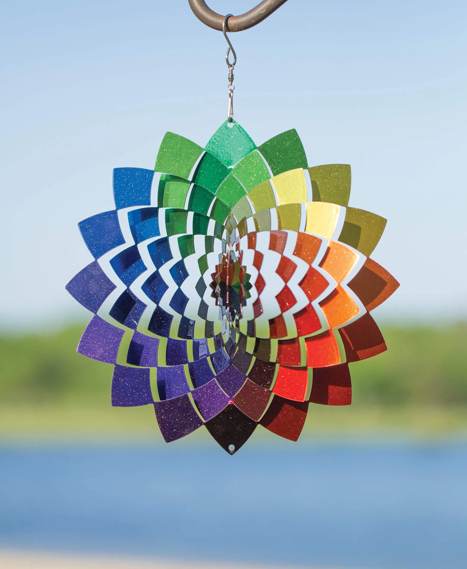 Kinetic 3D Metal Outdoor Garden Decor Wind Spinner (Rainbow Flower