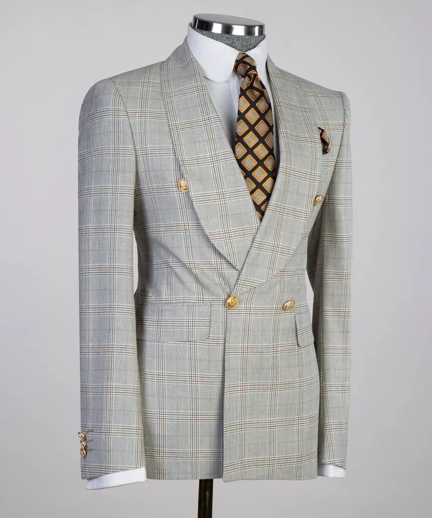 Light Grey Double-Breasted Check Suit