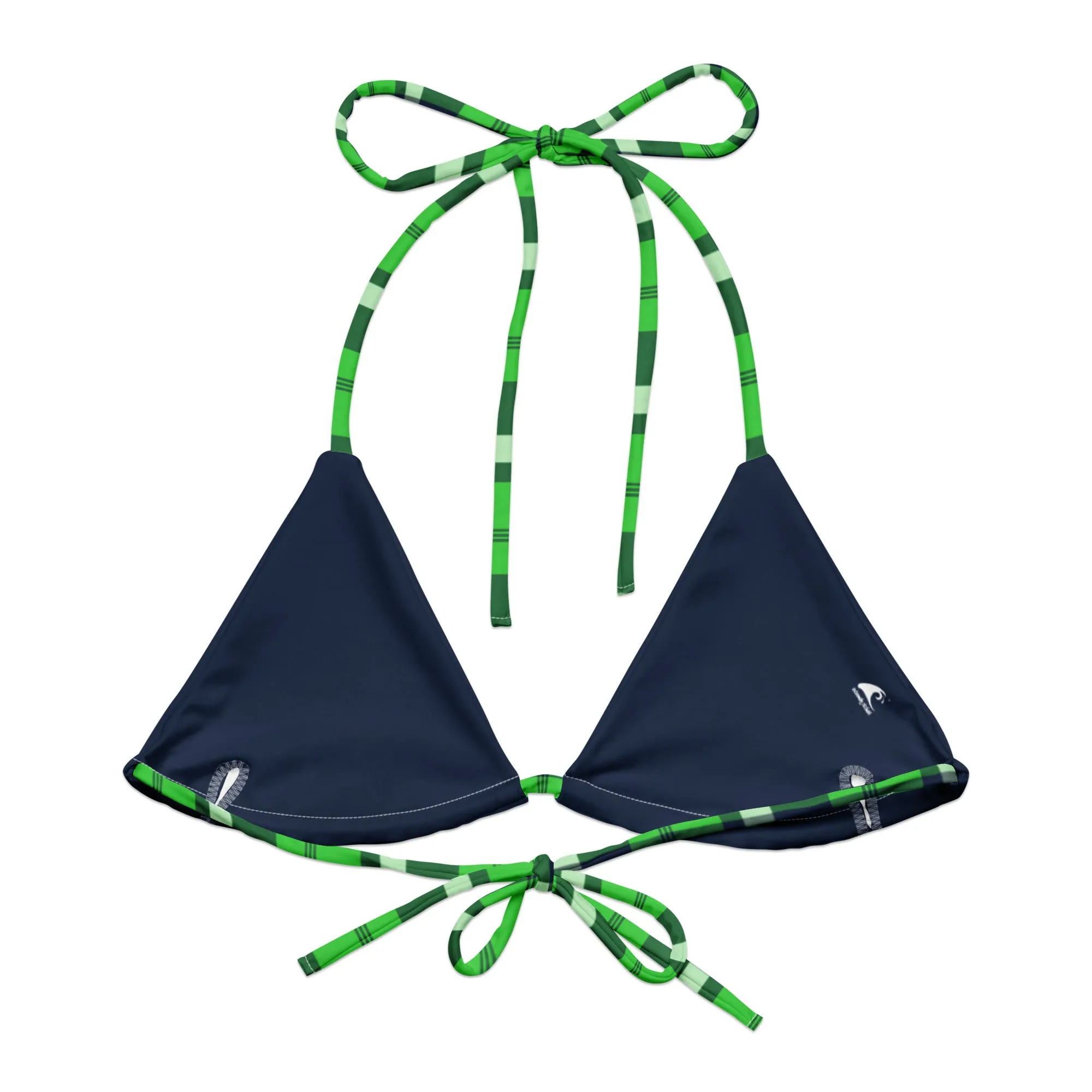 Lime Green and Navy Blue Preppy Surfer Girl Plaid String Bikini Top