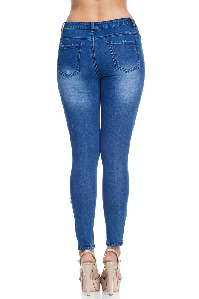 Low-Rise Destroyed Skinny Jeans