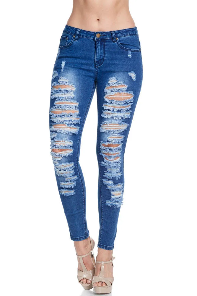 Low-Rise Destroyed Skinny Jeans