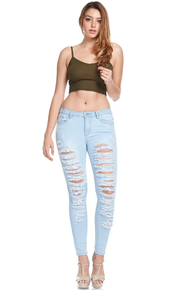 Low-Rise Destroyed Skinny Jeans