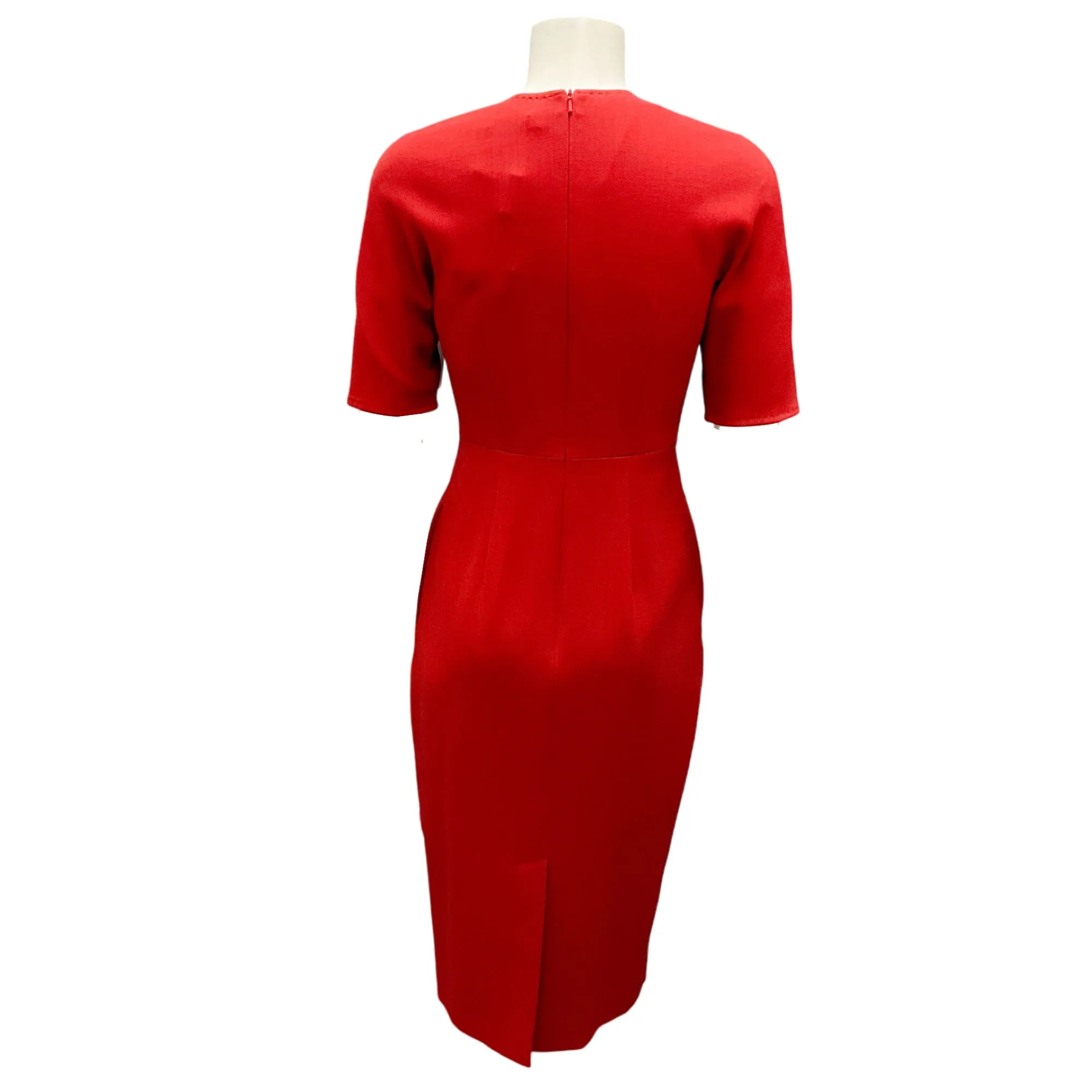 Max Mara Red Short Sleeved Wool Midi Dress