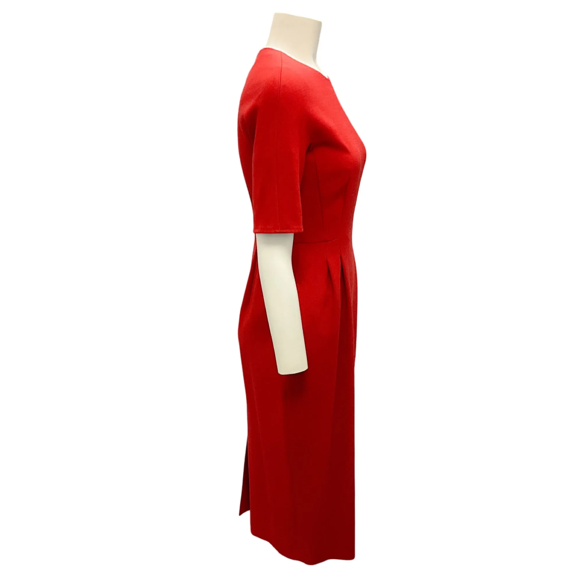 Max Mara Red Short Sleeved Wool Midi Dress