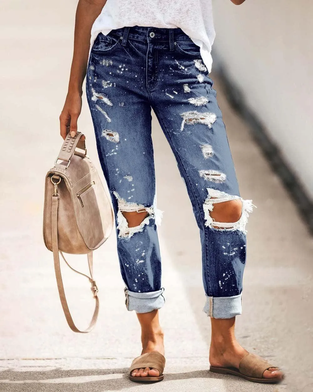 Melarey Straight Ripped Jeans