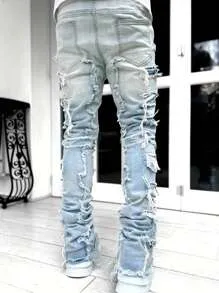 Men Ripped Frayed Jeans