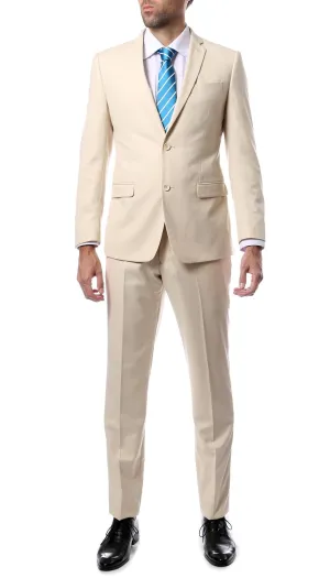 Mens 2 Piece 2 Button Slim Fit Tan Zonettie Suit