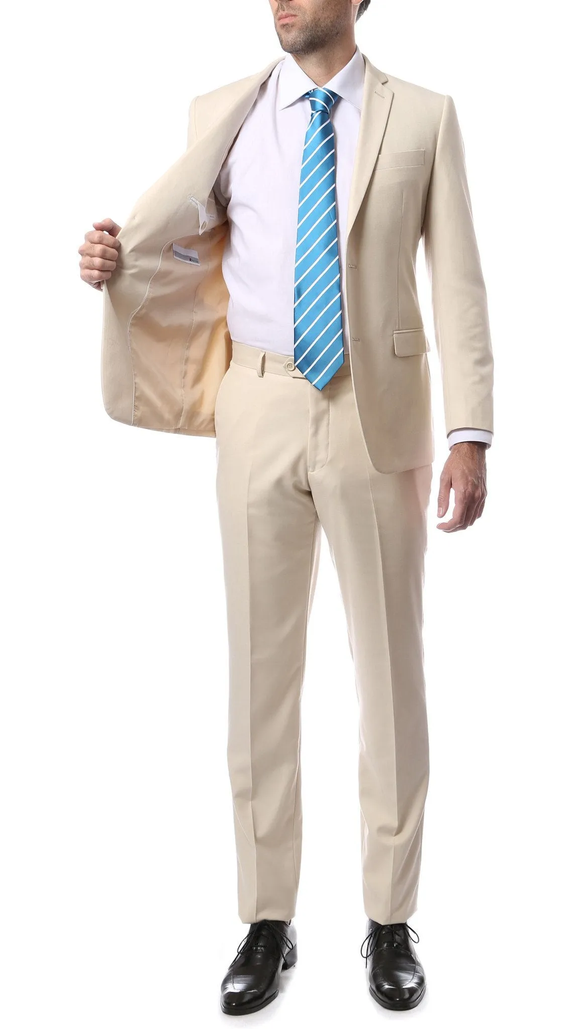 Mens 2 Piece 2 Button Slim Fit Tan Zonettie Suit