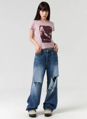 Mid-Wash Ripped Jeans CL328