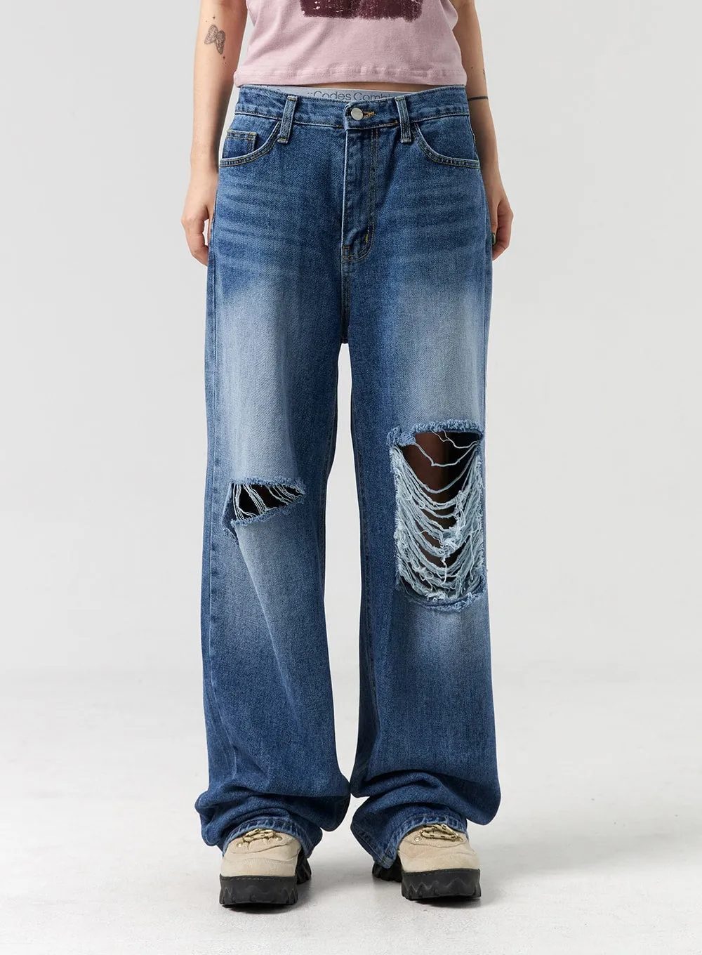 Mid-Wash Ripped Jeans CL328