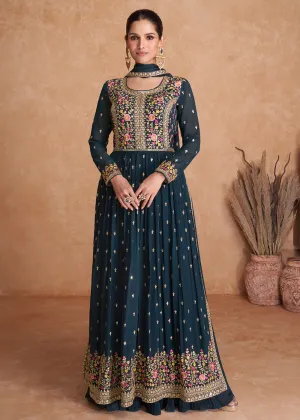 Midnight Blue Wedding Long Top Georgette Palazzo Suit