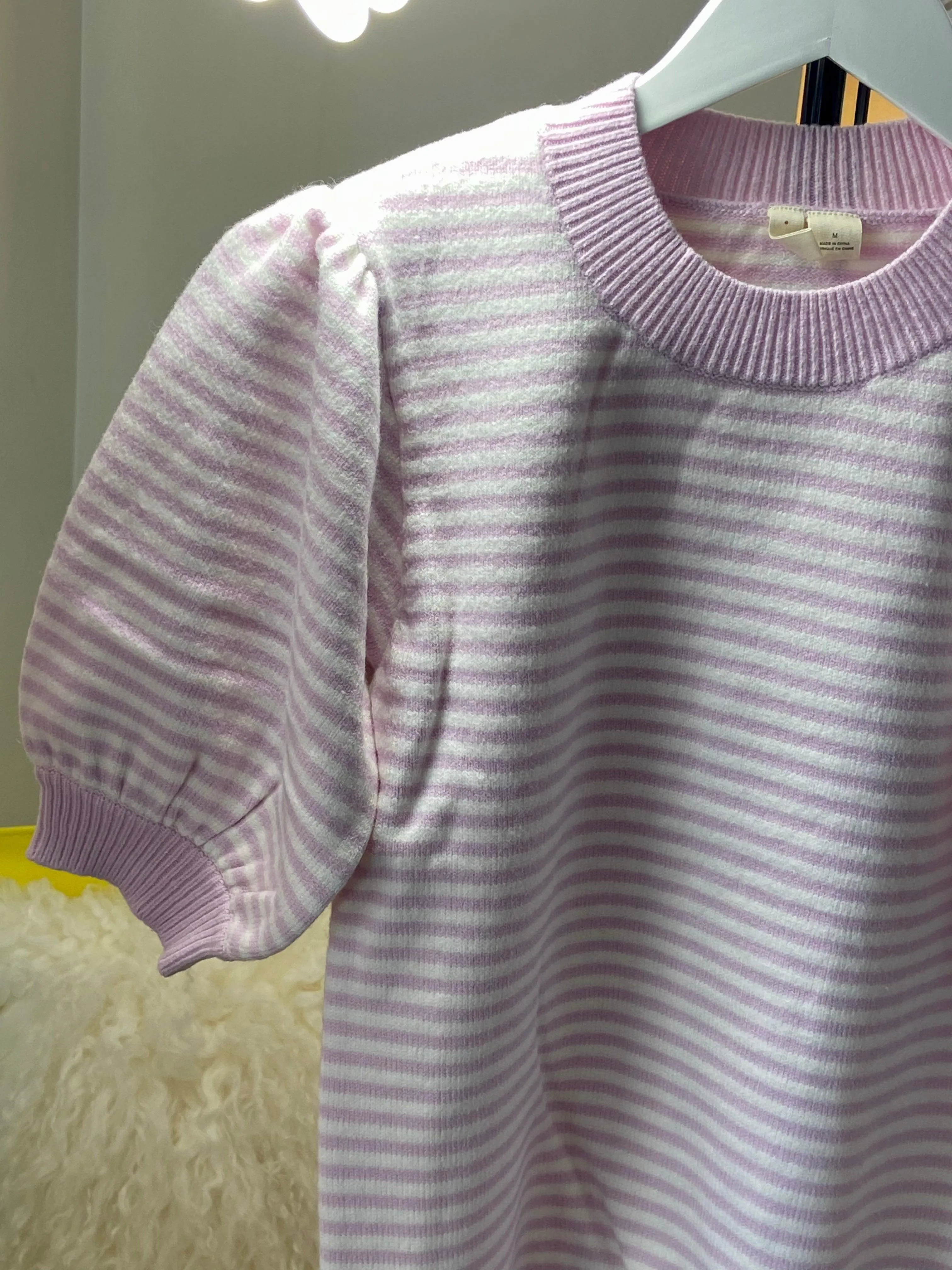 Moth Stripe Puff Short Sleeve Sweater