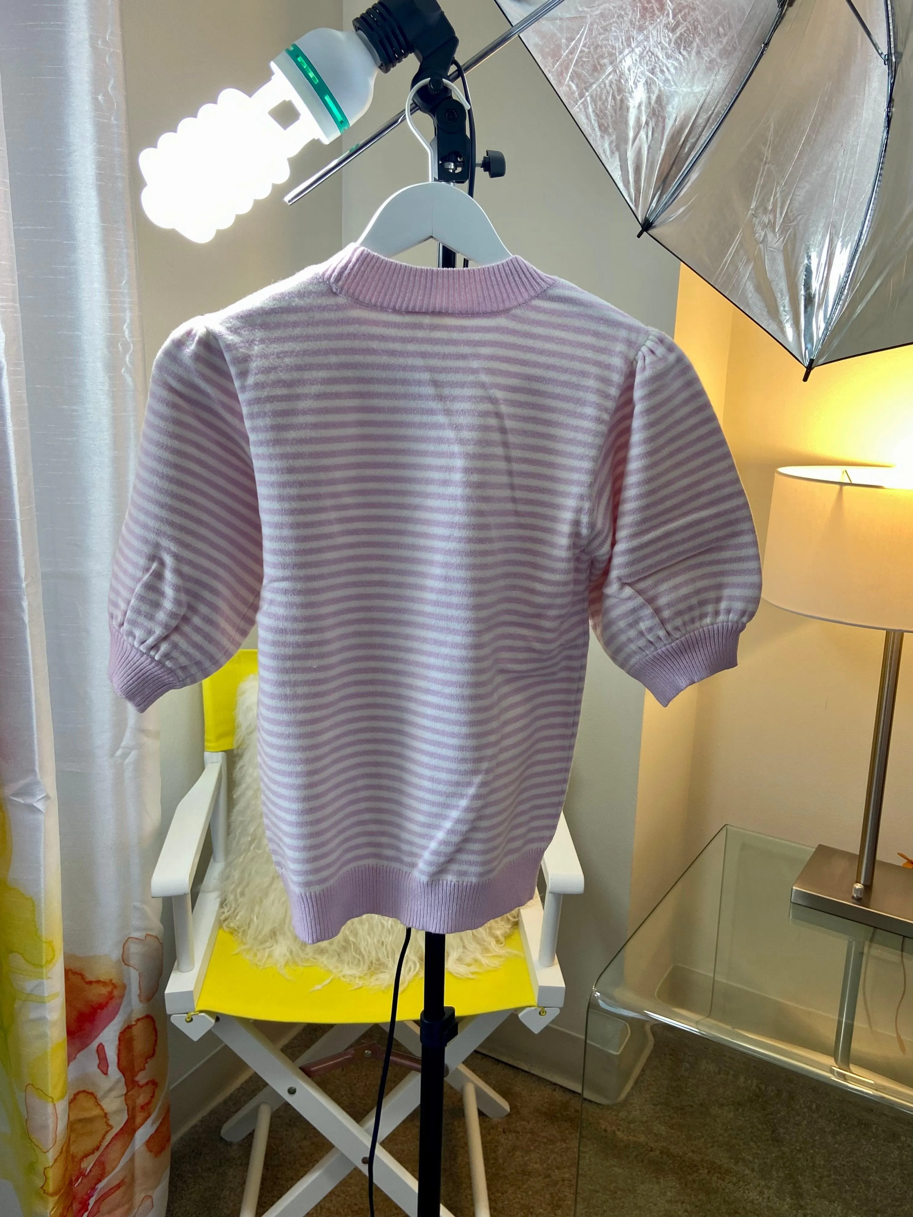 Moth Stripe Puff Short Sleeve Sweater