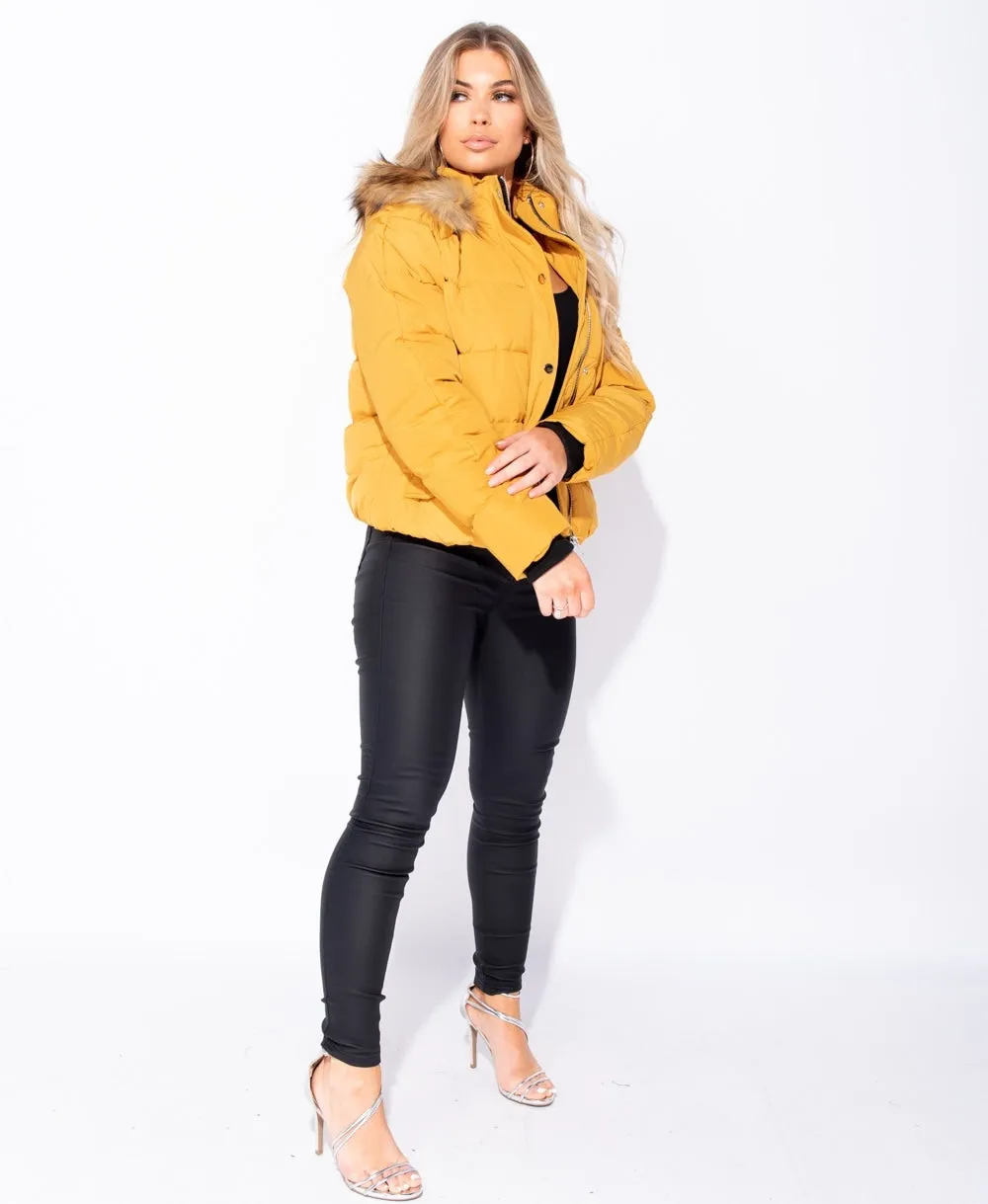 Mustard hooded puffa jacket