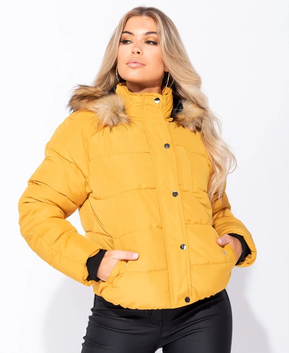 Mustard hooded puffa jacket