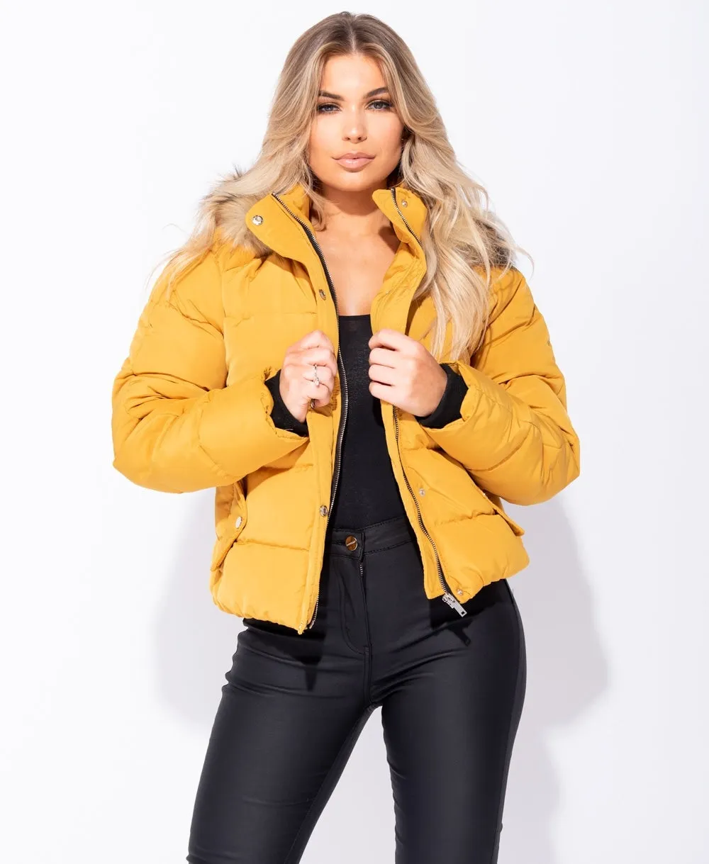 Mustard hooded puffa jacket