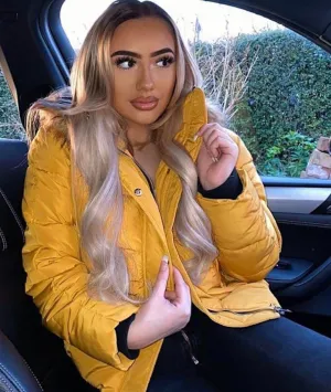 Mustard hooded puffa jacket