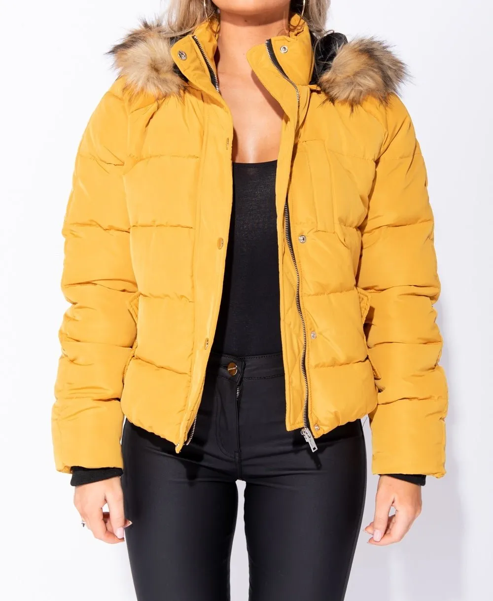 Mustard hooded puffa jacket