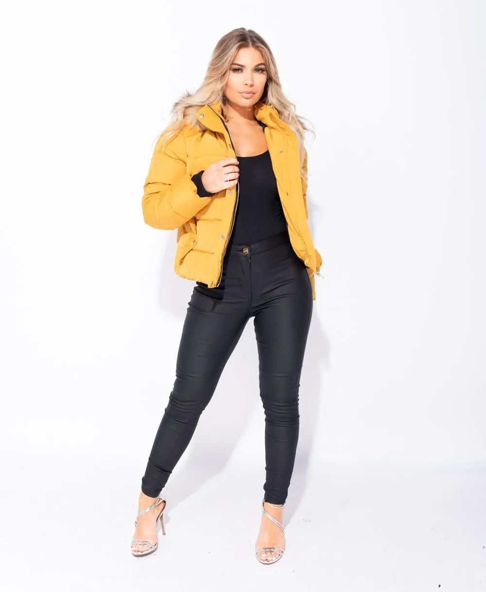 Mustard hooded puffa jacket