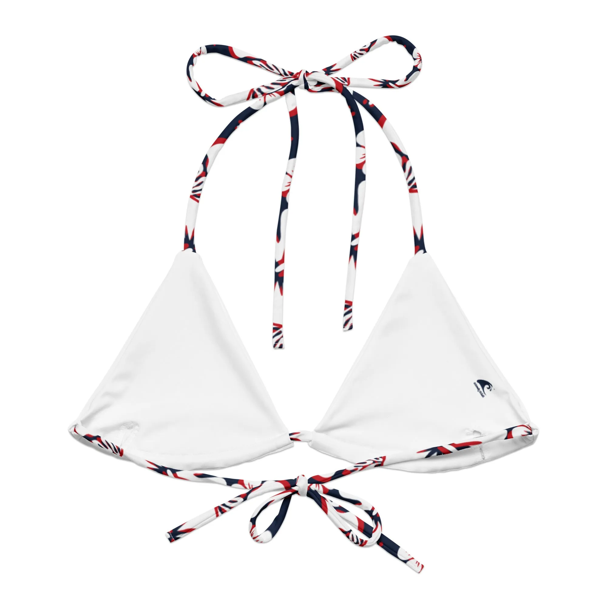 Navy Blue, Red and White Hawaiian Flowers String Bikini Top