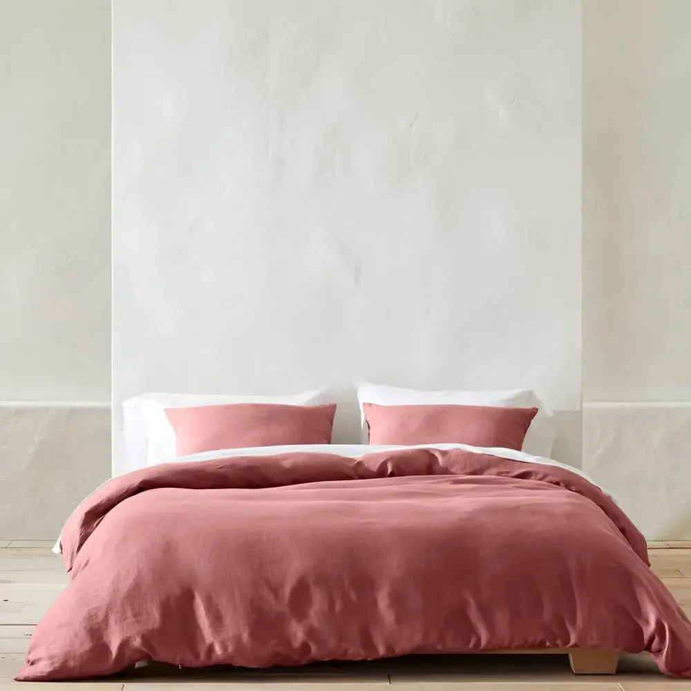 New - Casaluna Hemp Duvet Cover Set OEKO-TEX Breathable Lightweight, Rose, Full/Queen