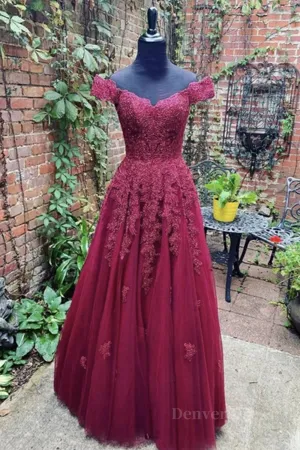 Off Shoulder Burgundy Lace Prom Dress Off the Shoulder Burgundy Formal Dress Burgundy Lace Evening Dress