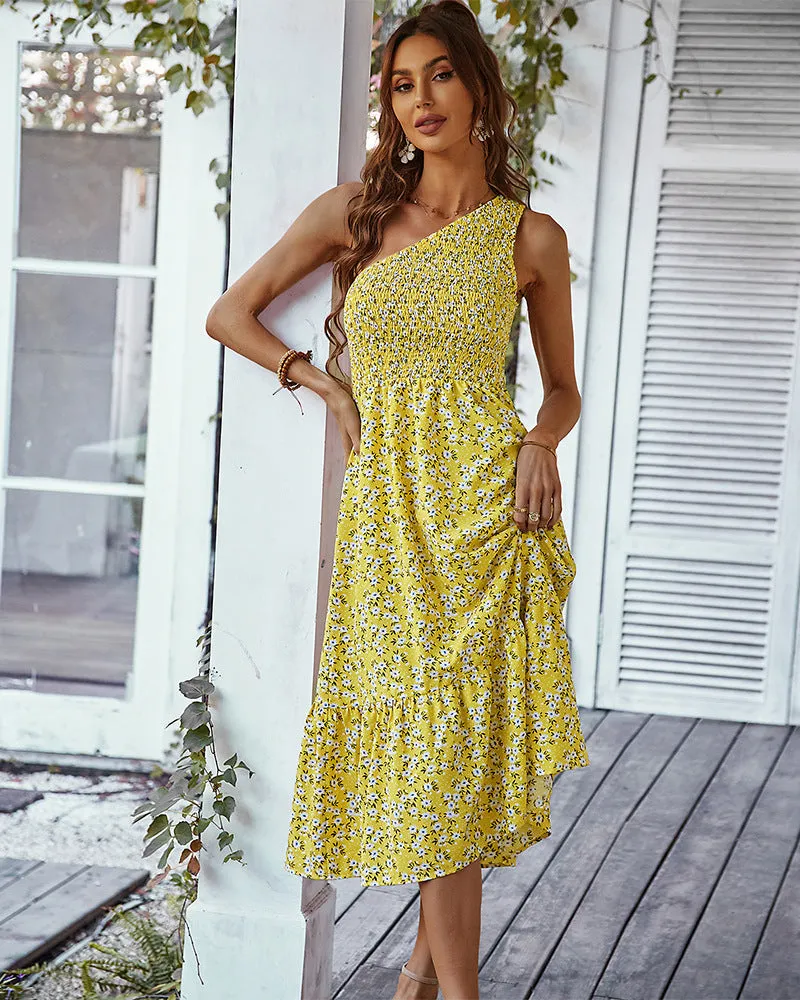 One-shoulder Floral Maxi Dress