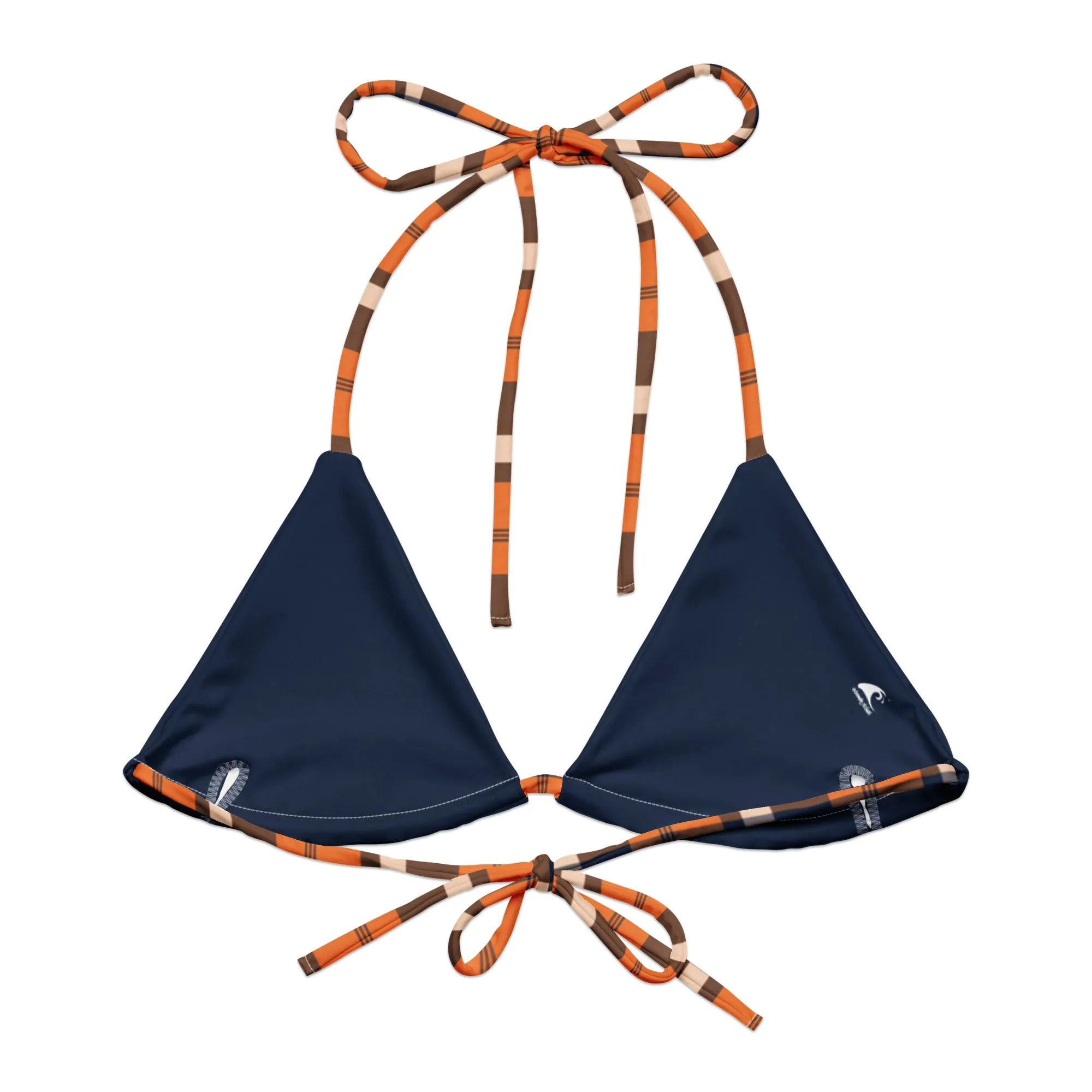 Orange and Navy Blue Preppy Surfer Girl Plaid String Bikini Top