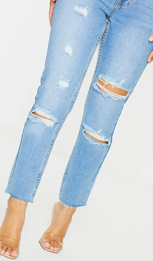 Petite Light Wash Ripped Skinny Jeans