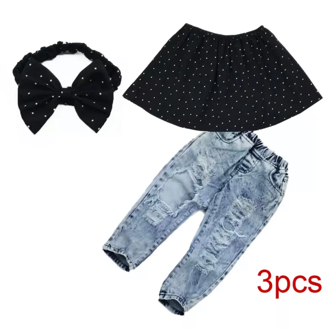 Polka Dot Top & Denim Jeans Set