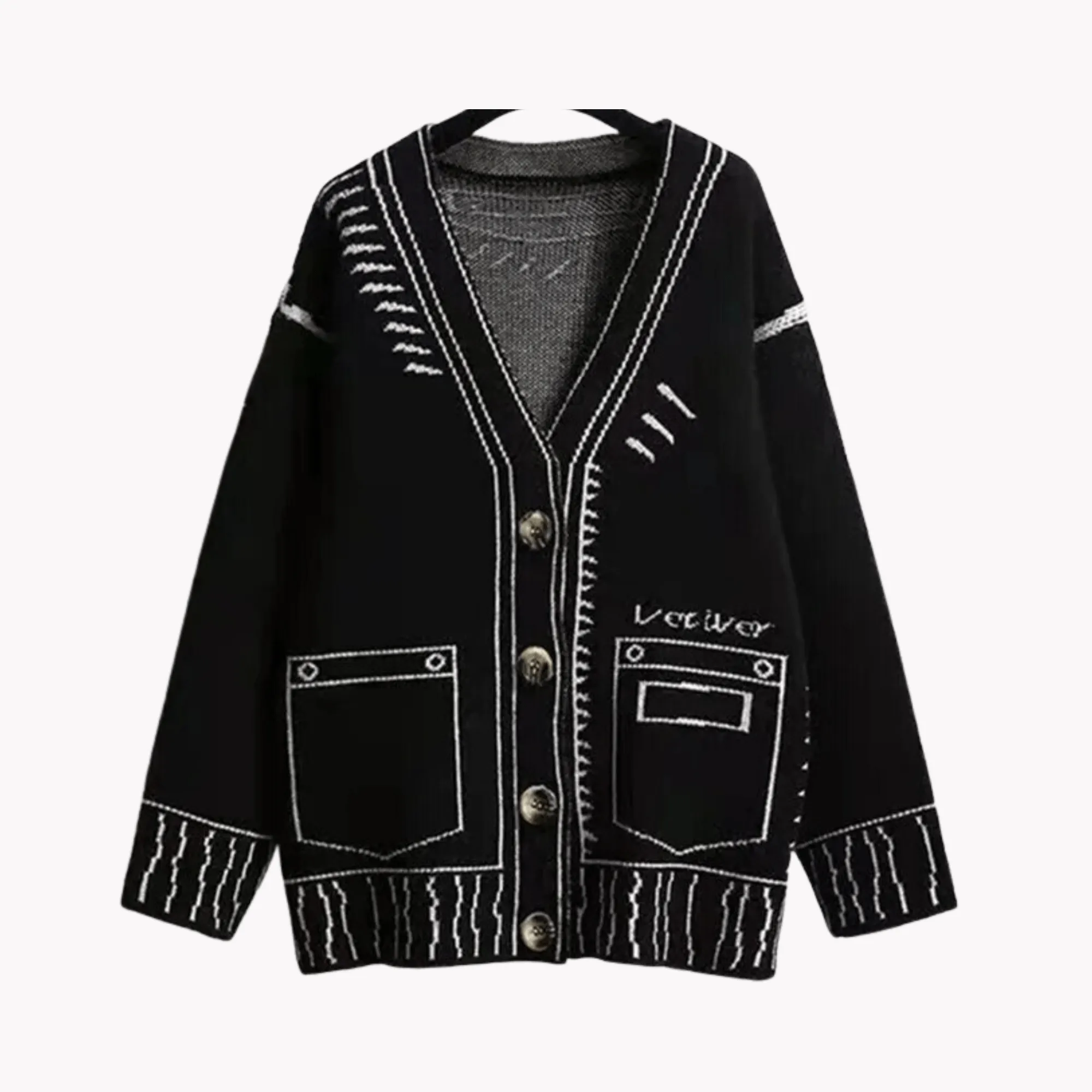 Pre Order:  Comic Effect Contrast Knit Cardigan