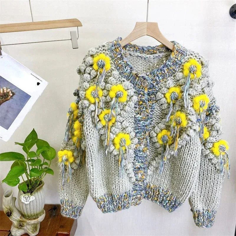 Pre Order:  Handmade Tassel 3D Flower Cardigan