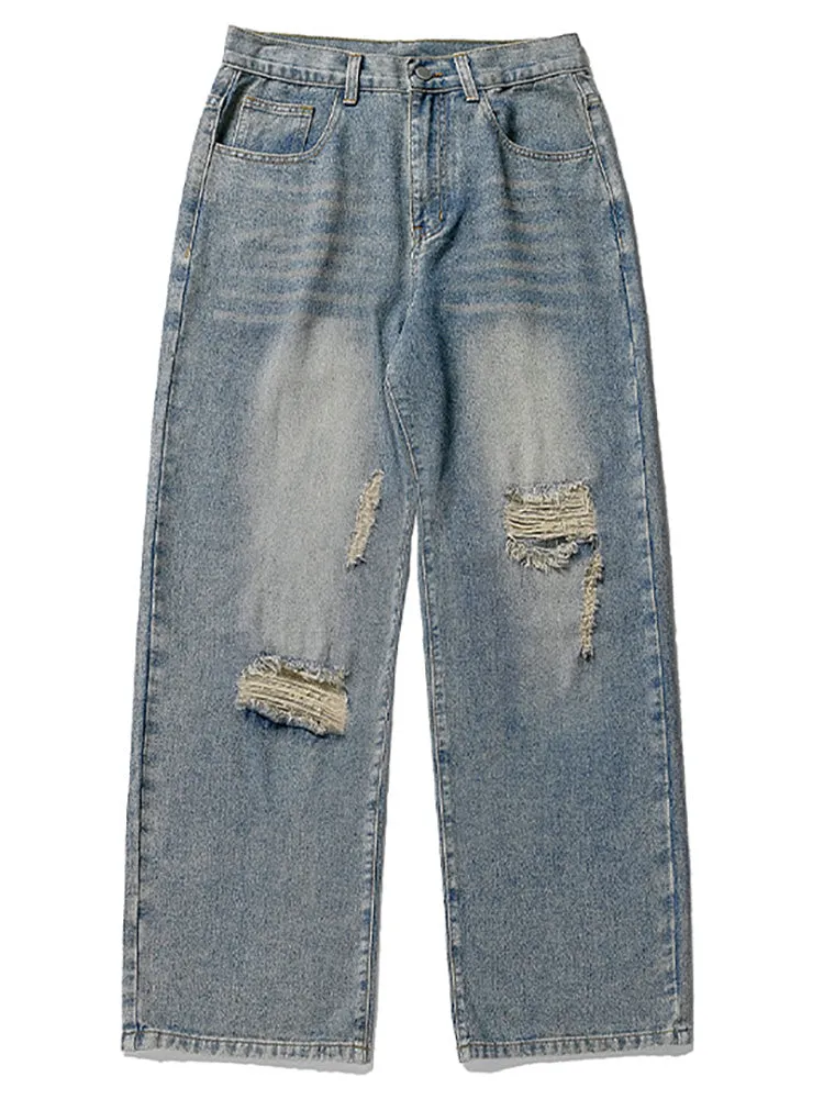 Retro Ripped Casual Straight-Leg Cargo Jeans