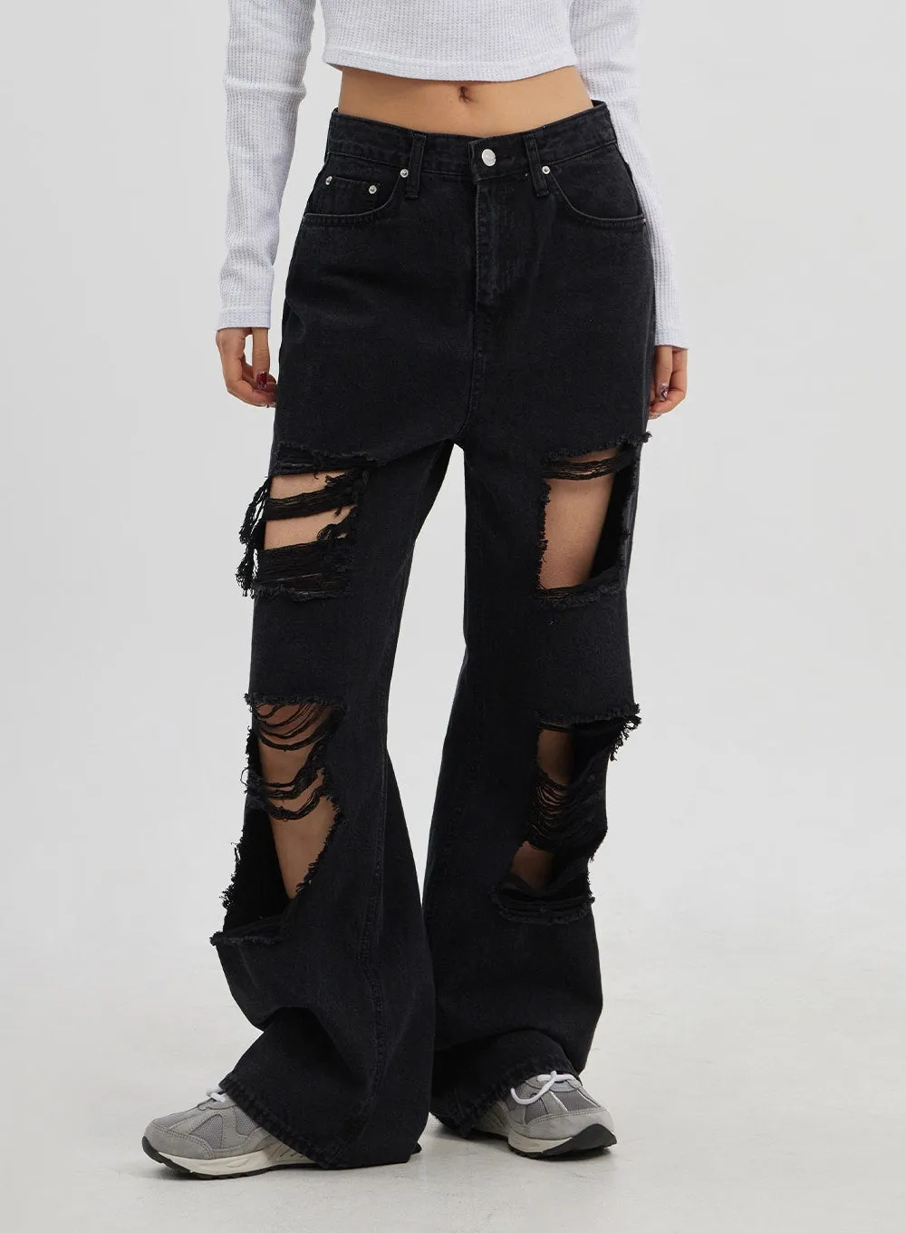 Ripped Wide Leg Jeans CJ319