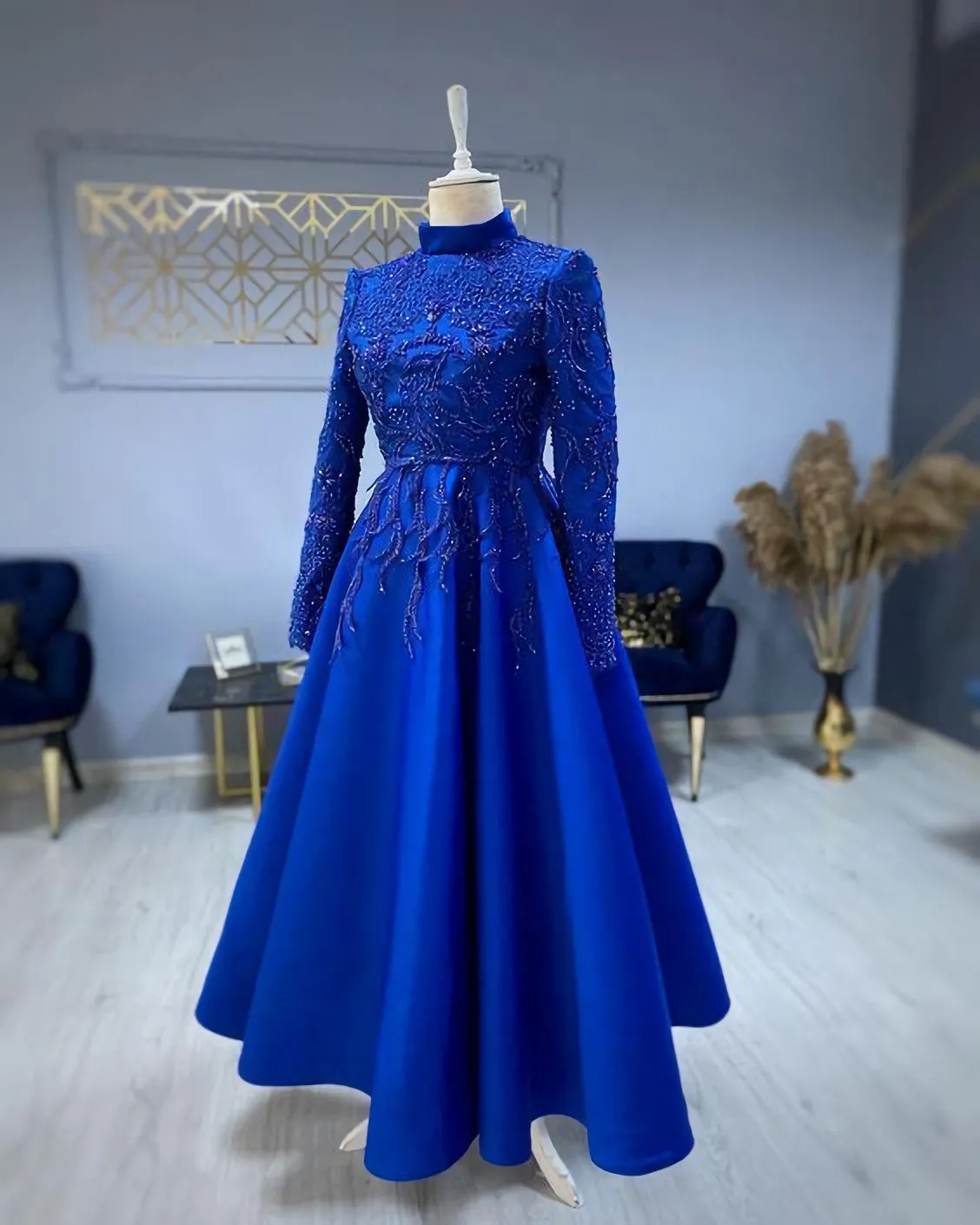 Royal Blue Prom Dresses Lace Beaded Evening Dress