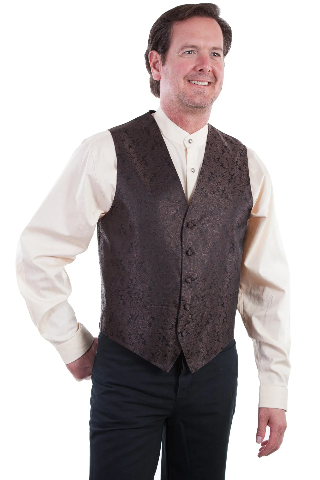 Scully Mens Brown Polyester Paisley No Lapel Vest