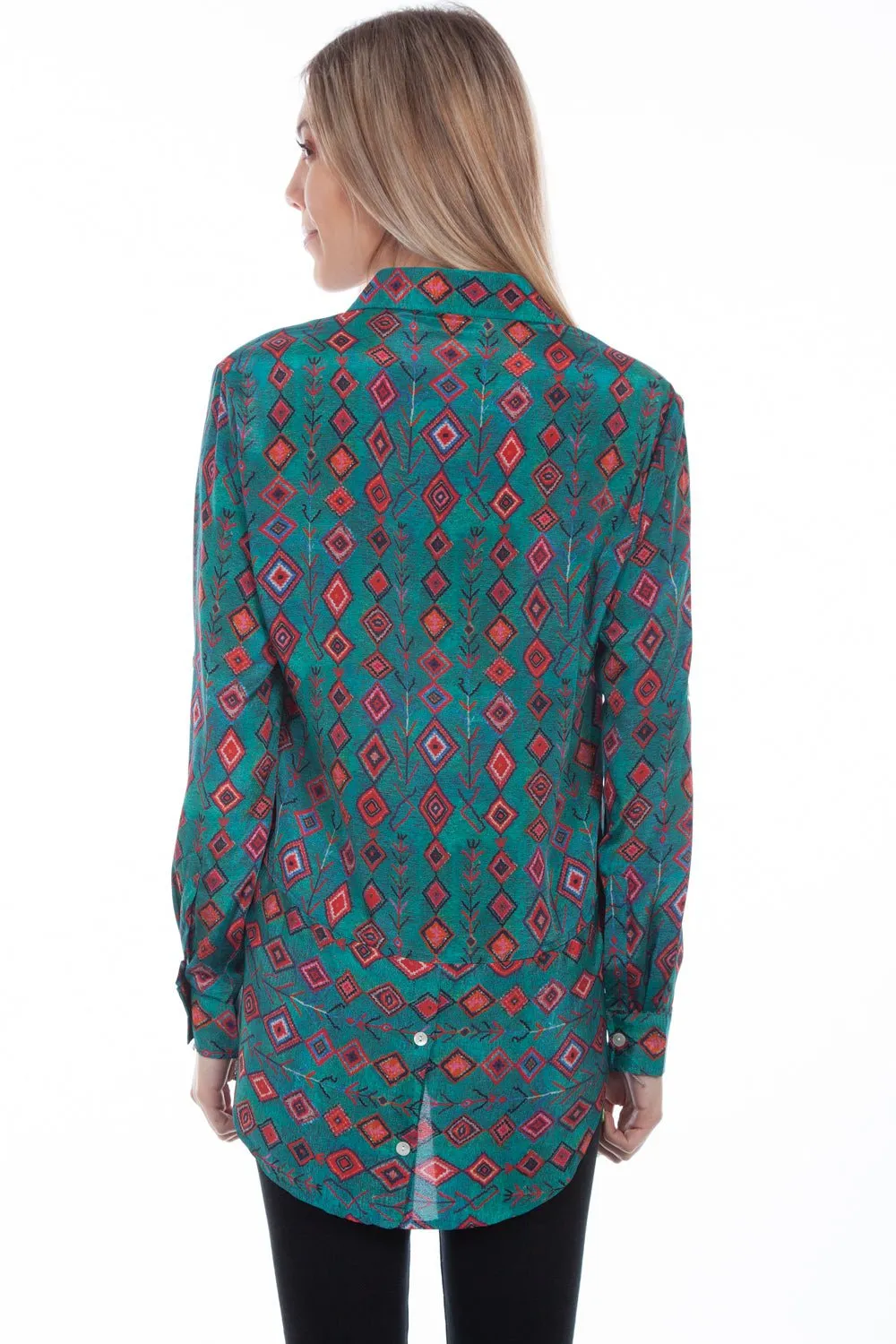 Scully Womens Turquoise Polyester Diamond Rows L/S Blouse